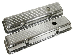 1958-86 CHEVY SMALL BLOCK 283-305-327-350-400 SHORT POLISHED ALUMINUM VALVE COVERS - BALL MILLED