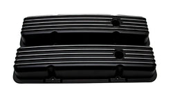 Aluminum Valve Covers – Short Style – Compatible with Chevy Small Block 283‑400 – Finned – Black