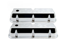 ALUMINUM 1962–85 FORD SB 289–302–351W 5.0 TALL VALVE COVERS – FLAMED DESIGN – CHROME