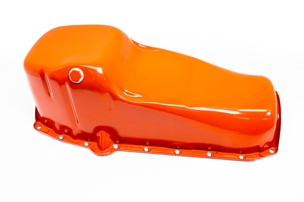 1958-79 CHEVY SMALL BLOCK 283-305-327-350-400 STOCK OEM STYLE OIL PAN - ORANGE