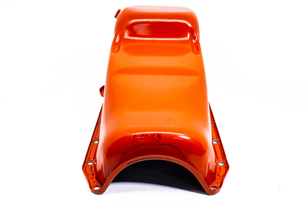 1958-79 CHEVY SMALL BLOCK 283-305-327-350-400 STOCK OEM STYLE OIL PAN - ORANGE