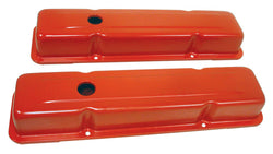 1958-86 CHEVY SMALL BLOCK 283-305-327-350-400 TALL STEEL VALVE COVERS - ORANGE