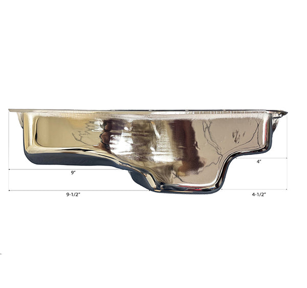 Steel Oil Pan Fits 1971–1980 Chrysler/Mopar SB 360 – Mid-Rear Sump – 4 Quart – Chrome