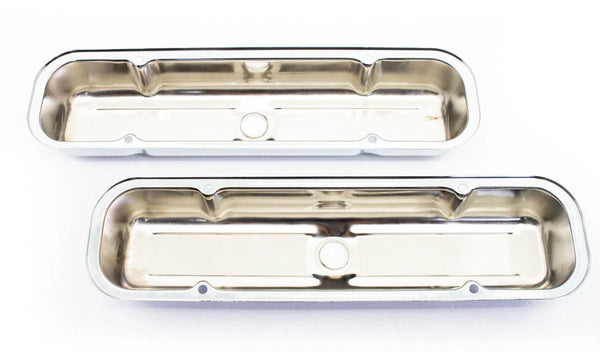 Steel Short Valve Covers – Fits 1959–79 Pontiac 301-455 V8 – 1 Hole – Chrome