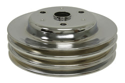 Steel Chevy Small Block Crankshaft Pulley – 3 Groove, Long Water Pump, Black Chrome (1969–1985)