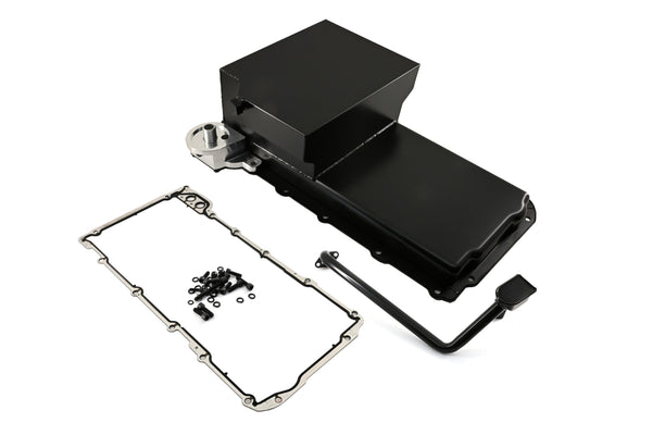 Compatible/Replacement STEEL Chevy GM LS Engines Oil Pan 7 QT Filter Adapter Kit w/Bolts, Pickup, Gasket – Black