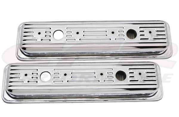 STEEL 1987-00 CHEVY-GMC 5.0L & 5.7L CENTER BOLT VALVE COVERS- CHROME (BOTH SIDE TWO HOLE ONLY)