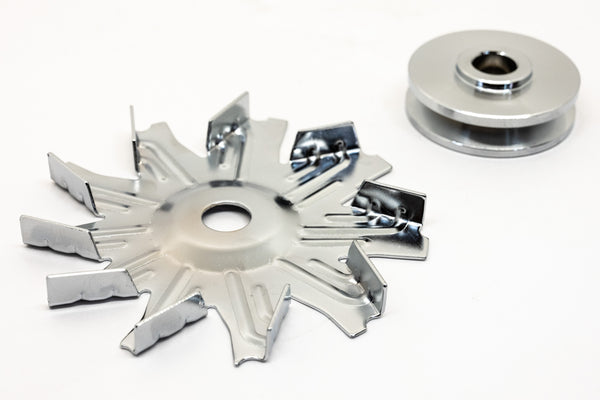 ALTERNATOR FAN AND PULLEY KIT FOR 1957-1985 CHEVY SB 327 350 383 400 -CHROME