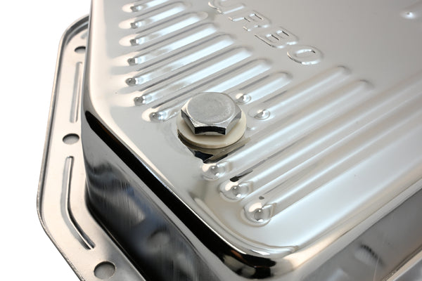 CHEVY-GM TURBO TH-200 STEEL TRANSMISSION PAN - CHROME
