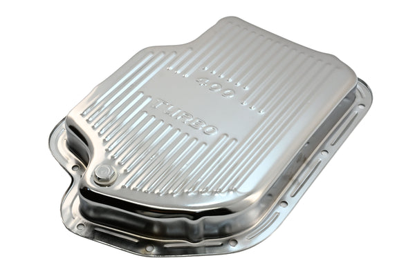CHEVY-GM TURBO TH-400 STEEL TRANSMISSION PAN - CHROME
