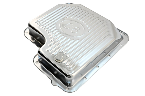 Steel Transmission Pan Kit Fits Ford C6 Stock Capacity w/ Gasket and Bolts – Chrome