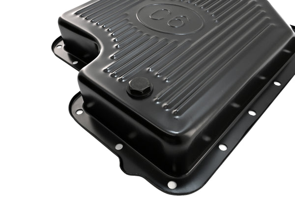 Steel Transmission Pan Kit Fits Ford C6 - Stock Capacity w/ Gasket and Bolts - Black
