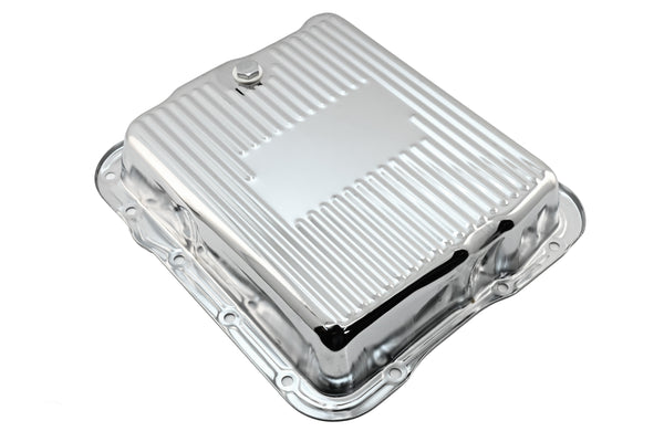 Steel Transmission Pan – Fits GM 700R4 / 4L60E / 4L65E – Finned – Chrome