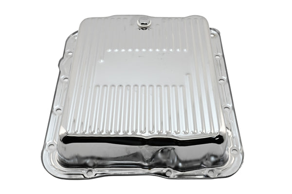 Steel Transmission Pan – Fits GM 700R4 / 4L60E / 4L65E – Finned – Chrome