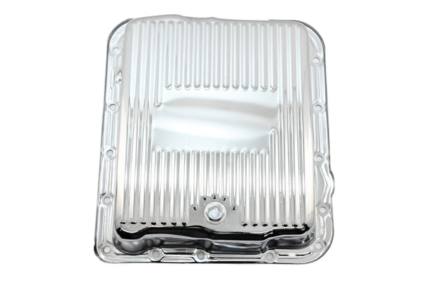 Steel Transmission Pan – Fits GM 700R4 / 4L60E / 4L65E – Finned – Chrome