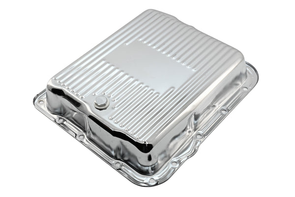 Steel Transmission Pan – Fits GM 700R4 / 4L60E / 4L65E – Finned – Chrome