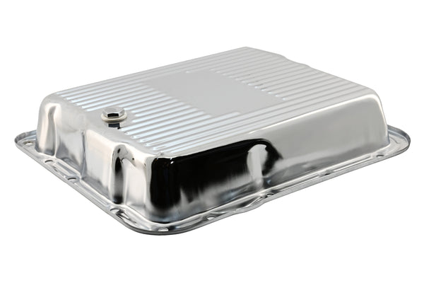 Steel Transmission Pan – Fits GM 700R4 / 4L60E / 4L65E – Finned – Chrome