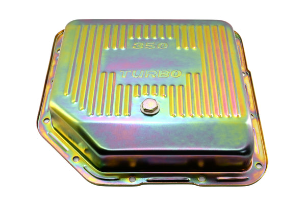 Steel Transmission Pan – Fits Chevy/GM TH-350 Turbo – Stamped "350 Turbo" Logo – Zinc-Plated