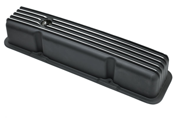 ALUMINUM 1958–86 CHEVY SB 283–400 TALL VALVE COVERS – FULL FINNED – BLACK