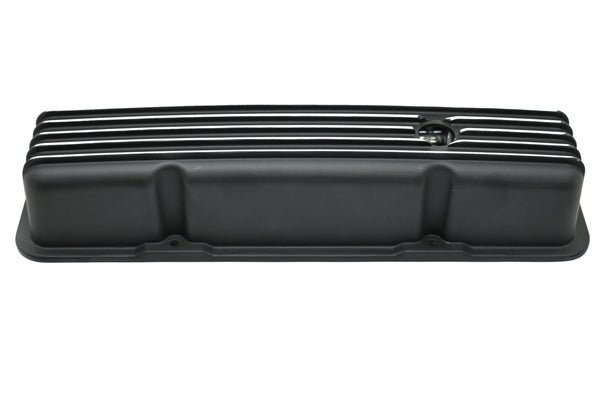 ALUMINUM 1958–86 CHEVY SB 283–400 TALL VALVE COVERS – FULL FINNED – BLACK