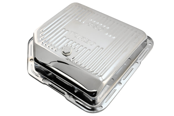 Steel Transmission Pan – Fits Chevy/GM TH-350 Turbo – Stamped "350 Turbo" Logo – Chrome