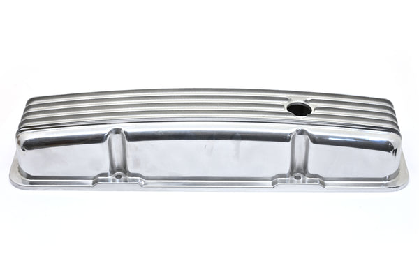 CHEVY SB 283-400 SHORT VALVE COVERS – ALUMINUM – FINNED – POLISHED