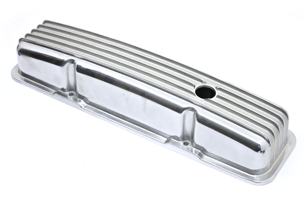 CHEVY SB 283-400 SHORT VALVE COVERS – ALUMINUM – FINNED – POLISHED