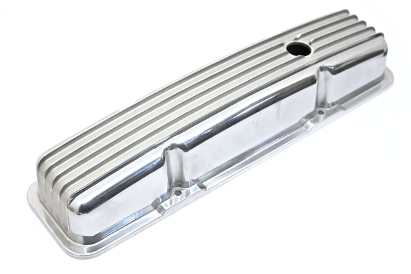 CHEVY SB 283-400 SHORT VALVE COVERS – ALUMINUM – FINNED – POLISHED