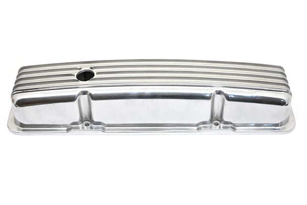 CHEVY SB 283-400 SHORT VALVE COVERS – ALUMINUM – FINNED – POLISHED