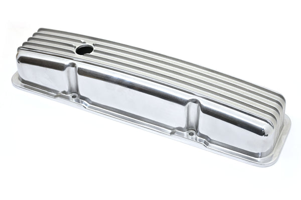 CHEVY SB 283-400 SHORT VALVE COVERS – ALUMINUM – FINNED – POLISHED