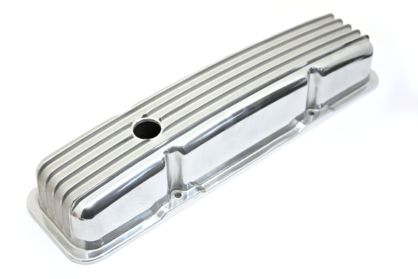 CHEVY SB 283-400 SHORT VALVE COVERS – ALUMINUM – FINNED – POLISHED