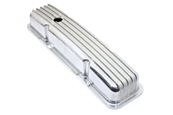 CHEVY SB 283-400 SHORT VALVE COVERS – ALUMINUM – FINNED – POLISHED