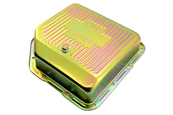 Steel Transmission Pan – Fits Chevy/GM TH-350 Turbo – Deep Sump – Stamped "350 Turbo" Logo – Zinc-Plated