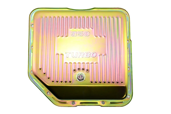 Steel Transmission Pan – Fits Chevy/GM TH-350 Turbo – Deep Sump – Stamped "350 Turbo" Logo – Zinc-Plated
