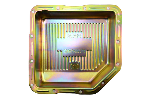 Steel Transmission Pan – Fits Chevy/GM TH-350 Turbo – Deep Sump – Stamped "350 Turbo" Logo – Zinc-Plated