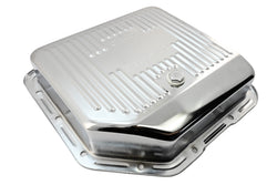 Steel Transmission Pan – Fits Chevy/GM TH-350 Turbo – Deep Sump – Stamped "350 Turbo" Logo – Chrome
