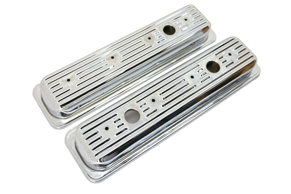 Steel Valve Covers – Fits 1987–2000 Chevy/GMC 5.0L & 5.7L SBC – Ball Milled Center Bolt – Chrome
