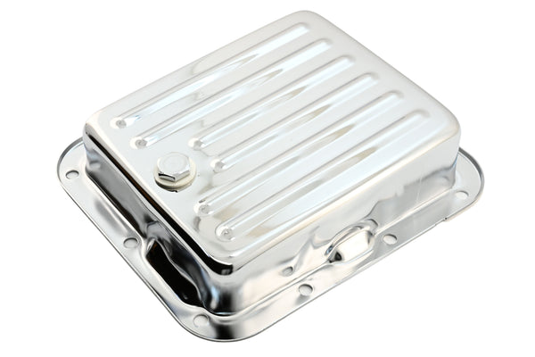 Steel Transmission Pan Fits Ford C4 – Stock Capacity – Case Fill Style – Chrome