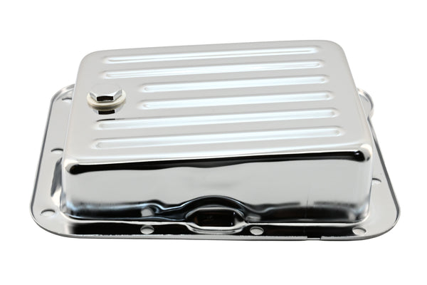 Steel Transmission Pan Fits Ford C4 – Stock Capacity – Case Fill Style – Chrome