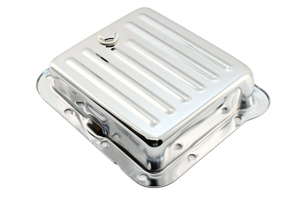 Steel Transmission Pan Fits Ford C4 – Stock Capacity – Case Fill Style – Chrome