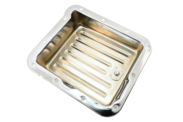 Steel Transmission Pan Fits Ford C4 – Stock Capacity – Case Fill Style – Chrome