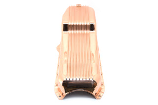 1958-79 CHEVY SMALL BLOCK 262-267-283-305-327-350-400 ALUMINUM STOCK CAPACITY OIL PAN - RETRO FINNED - COPPER