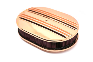 Chevy/Ford/Mopar Aluminum 12" Oval Air Cleaner – Polished Partial Finned - Copper