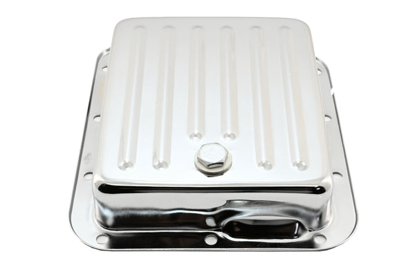 Steel Transmission Pan Fits Ford C4 – Stock Capacity – Pan Fill Style – Chrome