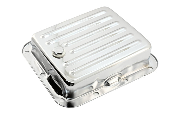 Steel Transmission Pan Fits Ford C4 – Stock Capacity – Pan Fill Style – Chrome