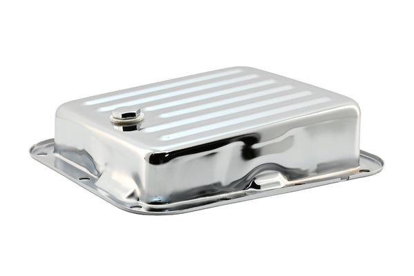 Steel Transmission Pan Fits Ford C4 – Stock Capacity – Pan Fill Style – Chrome