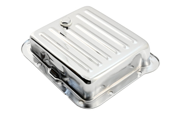Steel Transmission Pan Fits Ford C4 – Stock Capacity – Pan Fill Style – Chrome