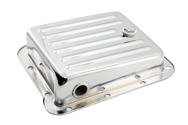 Steel Transmission Pan Fits Ford C4 – Stock Capacity – Pan Fill Style – Chrome