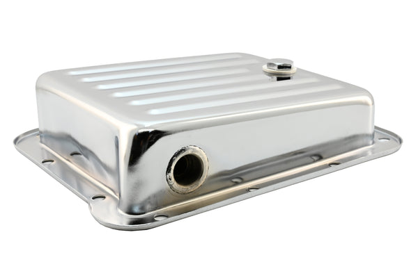 Steel Transmission Pan Fits Ford C4 – Stock Capacity – Pan Fill Style – Chrome