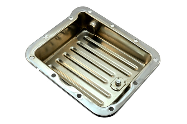 Steel Transmission Pan Fits Ford C4 – Stock Capacity – Pan Fill Style – Chrome